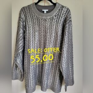 Topshop premium knitted cable metallic silver sweater size Medium